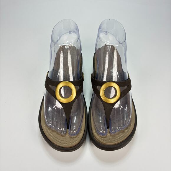 Crocs Sanrah Wedge Brown Gold Slip On Comfort Lightweight Sandal Women's Size 5 - Picture 3 of 9